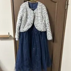 ネイビー フォーマルドレス レース装飾付き