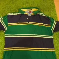 TOMMY HILFIGER グリーンストライプポロシャツ M