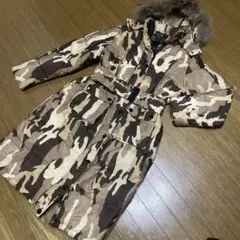 激安★BINGGXUENI★迷彩柄 ロングダウンジャケットコート★リアルファー