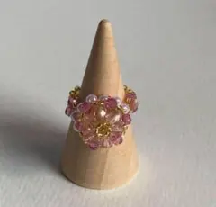 ビーズリング ビーズ指輪 14号 ハンドメイドビーズリング フラワーリング