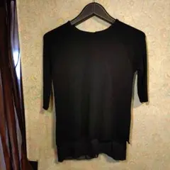ZARAニットブラック五分袖ニット裾シフォン付きトップス