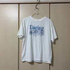 INGNI Daring フラワー刺繍 半袖Tシャツ ホワイト ブルー