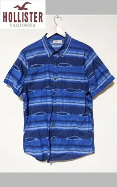 【HOLLISTER】半袖シャツ/ストライプ/総柄/刺繍/ロゴ/ビッグ/美品