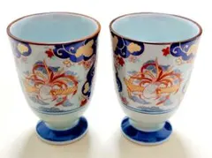 未使用　有田焼　聖山窯　染錦花鳥　フリ－カップ2客