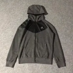 adidas ジップアップパーカー フーディ ブラック/グレー プリントロゴ