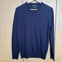ZARA エクストラメリノウール　Vネックセーター　ネイビー　S