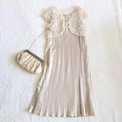 3点セット　プリーツワンピース　ボレロ　パーティバッグ　結婚式　フォーマル