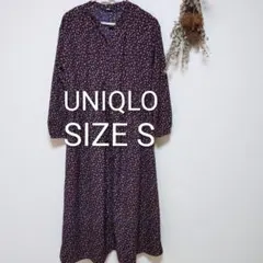 UNIQLO　ユニクロ　ロングシャツワンピース　花柄　S　長袖　黒　ブラック