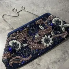 GRACECONTINENTAL ビーズ刺繍　パーティバッグ　ネイビー　総刺繍