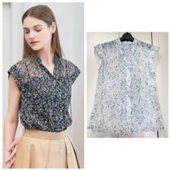 20SS♡ANAYI 楊柳リーフプリントスタンドブラウス 36 ヨウリュウのサムネイル