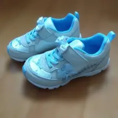 リボン付きキッズスニーカー ホワイト/ライトブルー　ムーンスター　１８cm
