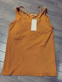 (カップ付)山吹色リブ編みキャミソール Fサイズ