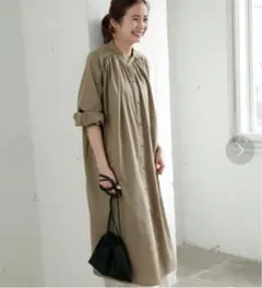 美品✨　ブラウン❤️　サニーレーベル✨　ギャザーシャツワンピース　長袖ワンピース