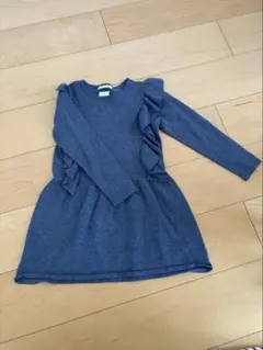 ZARA ダークブルー フリル付きニットワンピース　ニット