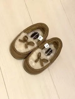 キッズ ボア スエード モカシン スリッポン ブラウン 14cm