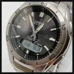 【稼働】CASIO カシオ★電波ソーラー メンズ 腕時計 ウェーブセプター 銀