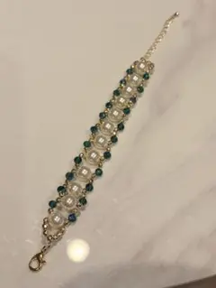 ハンドメイド ビーズブレスレット パール グリーン