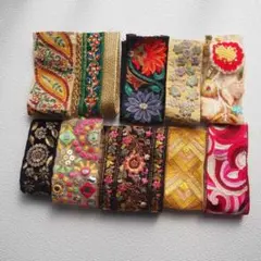 【インド刺繍リボン】20cm × 10本　＜52＞
