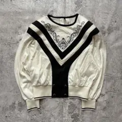 80s V切替 カットソー トップス ショート丈 薄手
