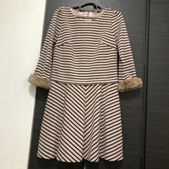 Rew de Rew ファー付き　ストライプ　ワンピース