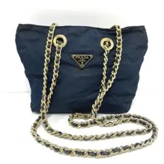 ヴィンテージ☆プラダ☆チェーンショルダーバッグ☆キルティング☆ナイロン☆ネイビー