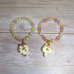 猫ドーナツ キラキラ カラフルビーズ ブレスレット 2個セット