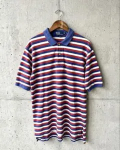 【希少】90s ポロラルフローレン ボーダーポロシャツ L 刺繍ロゴ