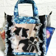 ねこちゃんパネル サイドフリルトートバッグꯁꯧ - メルカリ