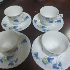 ノリタケ　スタジオコレクション　陶器製 青い花柄 カップ・ソーサーセット 4個