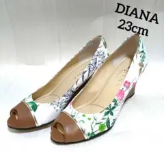 DIANA　WELLFIT 花柄 23cm ウェッジヒール パンプス ダイアナ