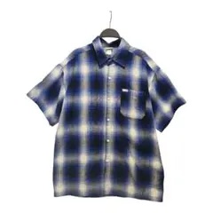 美品　カルトップ　USA製　半袖シャツ　オンブレチェック　青　メンズ　L