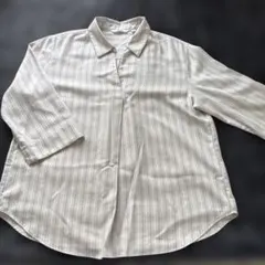 ストライプレーヨン七分袖スキッパーシャツ