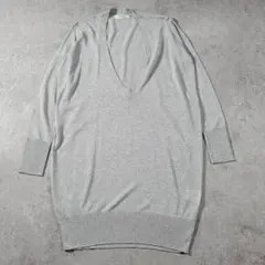 【美品】PINORE ピノーレ Vネックロングニット 38（M）ライトグレー
