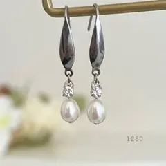 淡水パール&キュービックジルコニア　ピアス　フォーマル　オフィスカジュアル