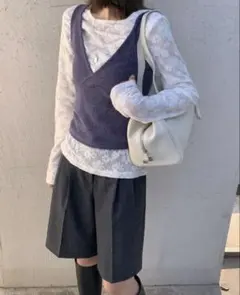 【美品⭐︎完売品】ローリーズファーム 膝丈ショートパンツ　ダークグレー