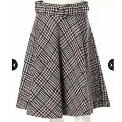美品 アプワイザーリッシェ 千鳥格子 グレンチェック プリーツフレアスカート