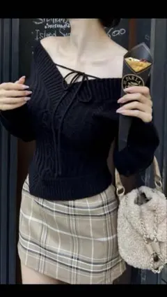 yilon CABLE RIBBON KNITオフショルダー イロン