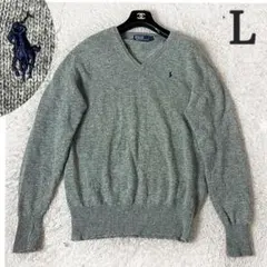 ▶︎ ︎ ラルフローレン ニット セーター ポニー ロゴ刺繍 大きい グレー L