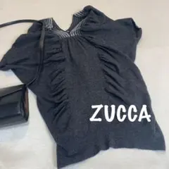 D1694ZUCCA黒色ニットセーターウール100%ビーズチュニック大人目綺麗