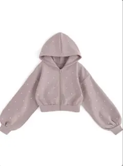 ラインストーン裏起毛ショート丈パーカー[sm90]