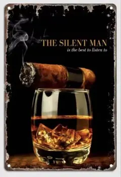 【希少】「★ウイスキー＆シガー★葉巻ヴィンテージ風ブリキ看板 20×30cm 」