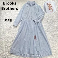 ブルックスブラザーズ ロングシャツワンピース 長袖 リボン モノグラム