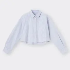 オックスフォードショートシャツ　レディース　長袖　ストライプ　シャツ　M