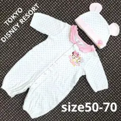 新生児〜70㌢まで　ベビーミニー2wayオール　帽子つき　ディズニーランド限定