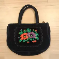 フェイラー 花柄シェニール巾着ハンドバッグ ブラック 上品 Mサイズ
