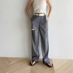 シールームリン ストレートCUTスラックスパンツ グレー Sのサムネイル