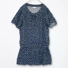 良品 マリクレールビス チュニック L 紺 ネイビー レーヨン ドット 水玉のサムネイル