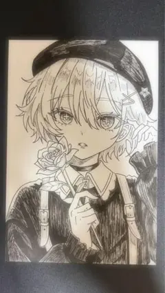 原画・一点物】手描きイラスト オリジナル 和風 男子 豆色紙 アナログ