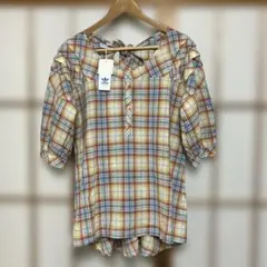 adidas バックリボンチェック半袖シャツ 新品タグ付