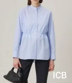 美品 ICB【洗える】クリーンブロード バンドカラーシャツ ブルーストライプ 4のサムネイル